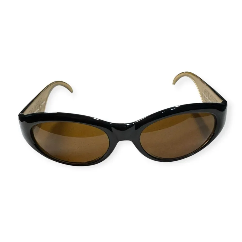 Fendi FS152 Black Oval Sunglasses Honey Frame Vintage Rare Made in‎ Italy